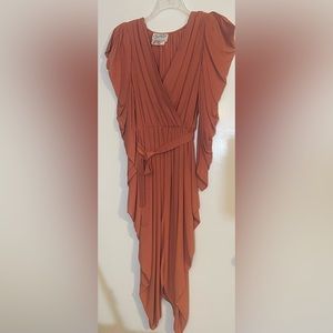 Vintage Claraluna of California Pleated Disco Dress Dark Peach. Small Medium